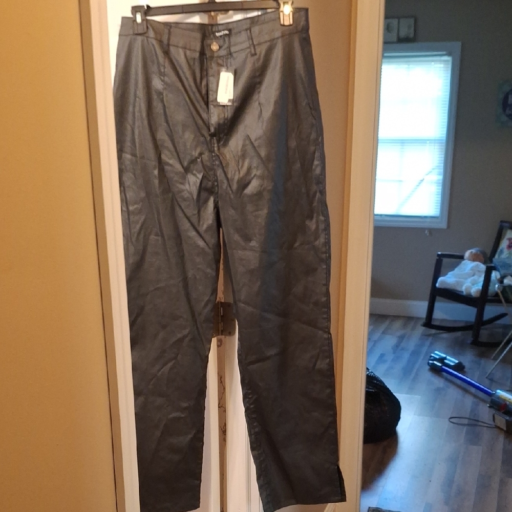 NWT Boohoo Tall Black PU Slacks